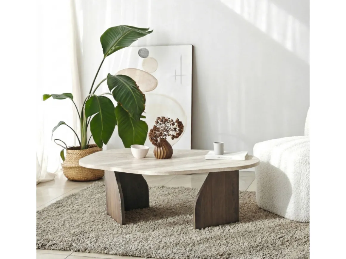 Table basse en bois "Rock" - 100 x 60 x 35 cm - Travertin