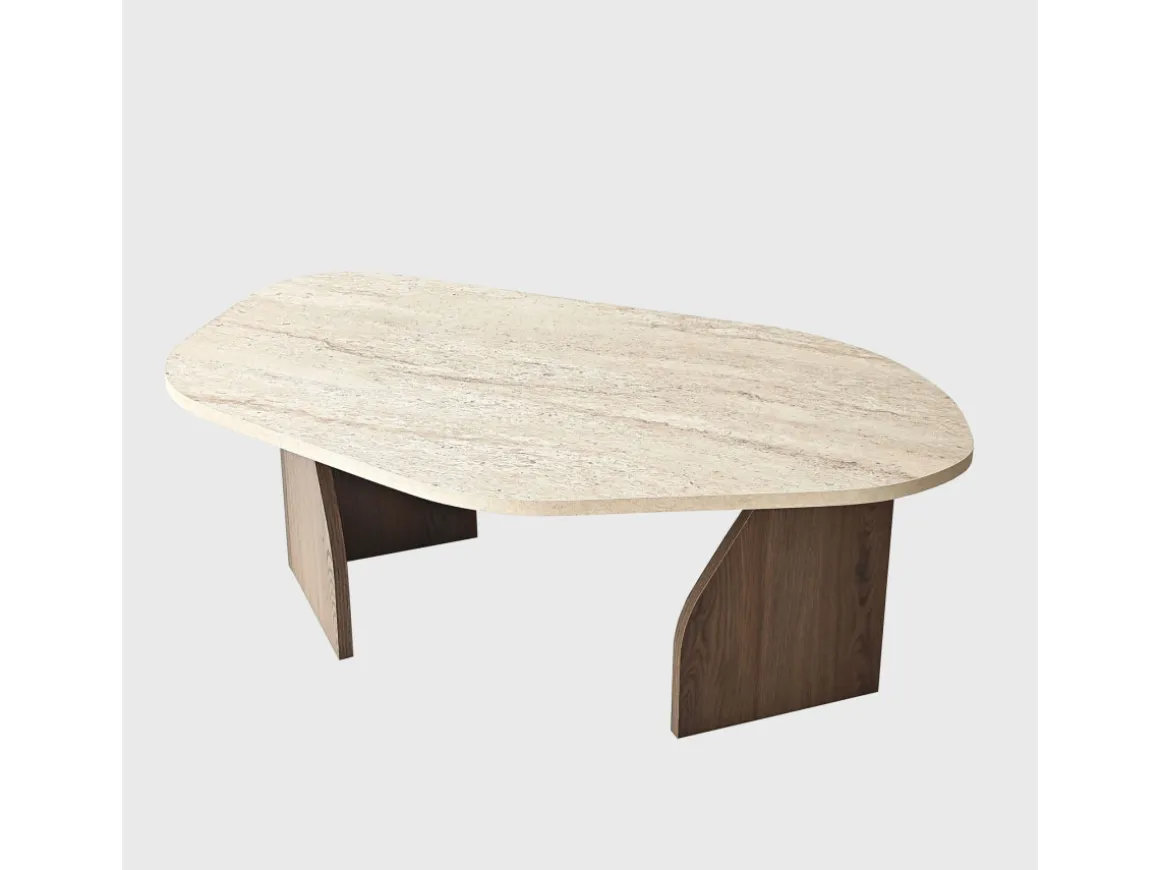 Table basse en bois "Rock" - 100 x 60 x 35 cm - Travertin