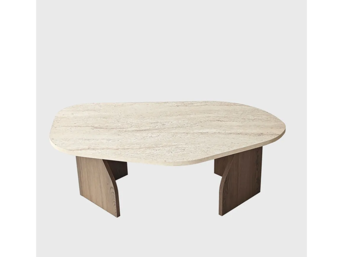 Table basse en bois "Rock" - 100 x 60 x 35 cm - Travertin