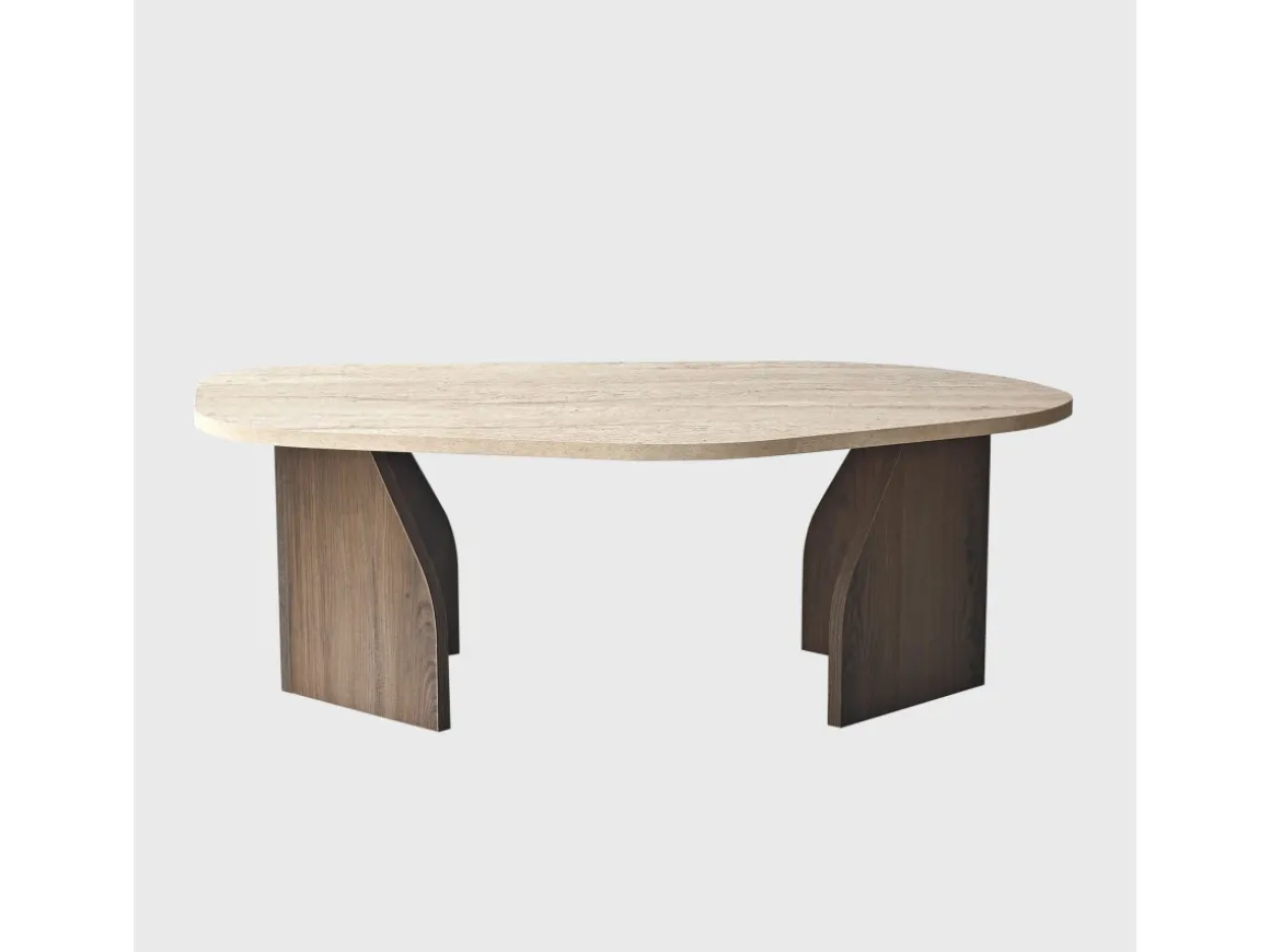 Table basse en bois "Rock" - 100 x 60 x 35 cm - Travertin