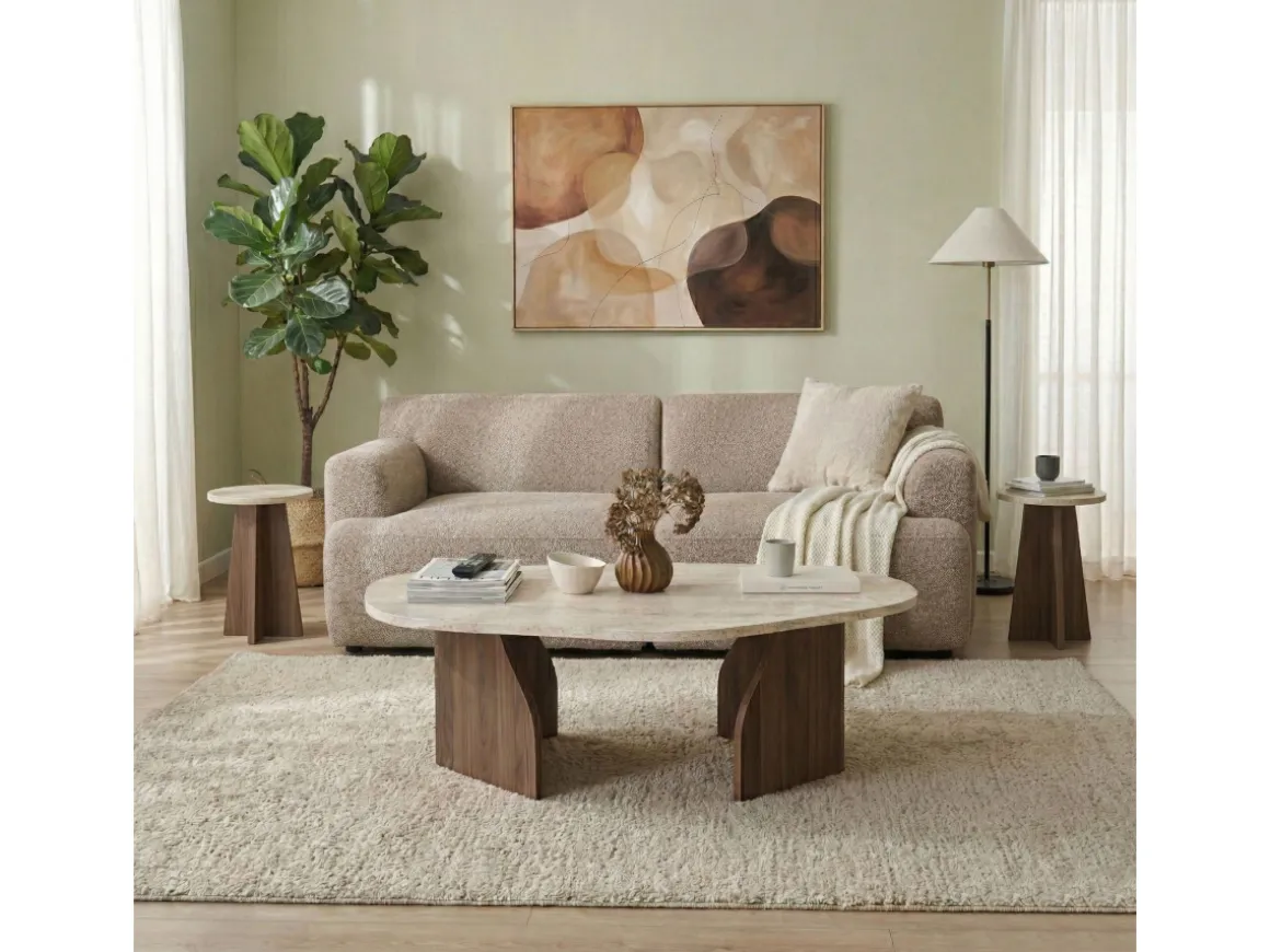 Table basse en bois "Rock" - 100 x 60 x 35 cm - Travertin