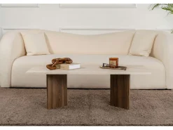 Table basse en bois "Sabin" - 119 x 60 x 40 cm - Travertin