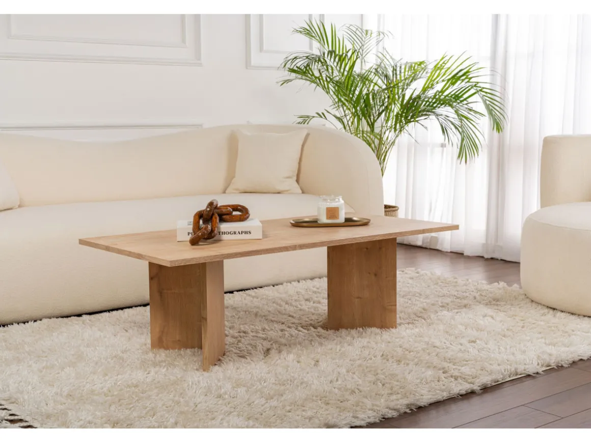 Table basse en bois "Sabin" - 60 x 119 x 40 cm - Chêne Saphir