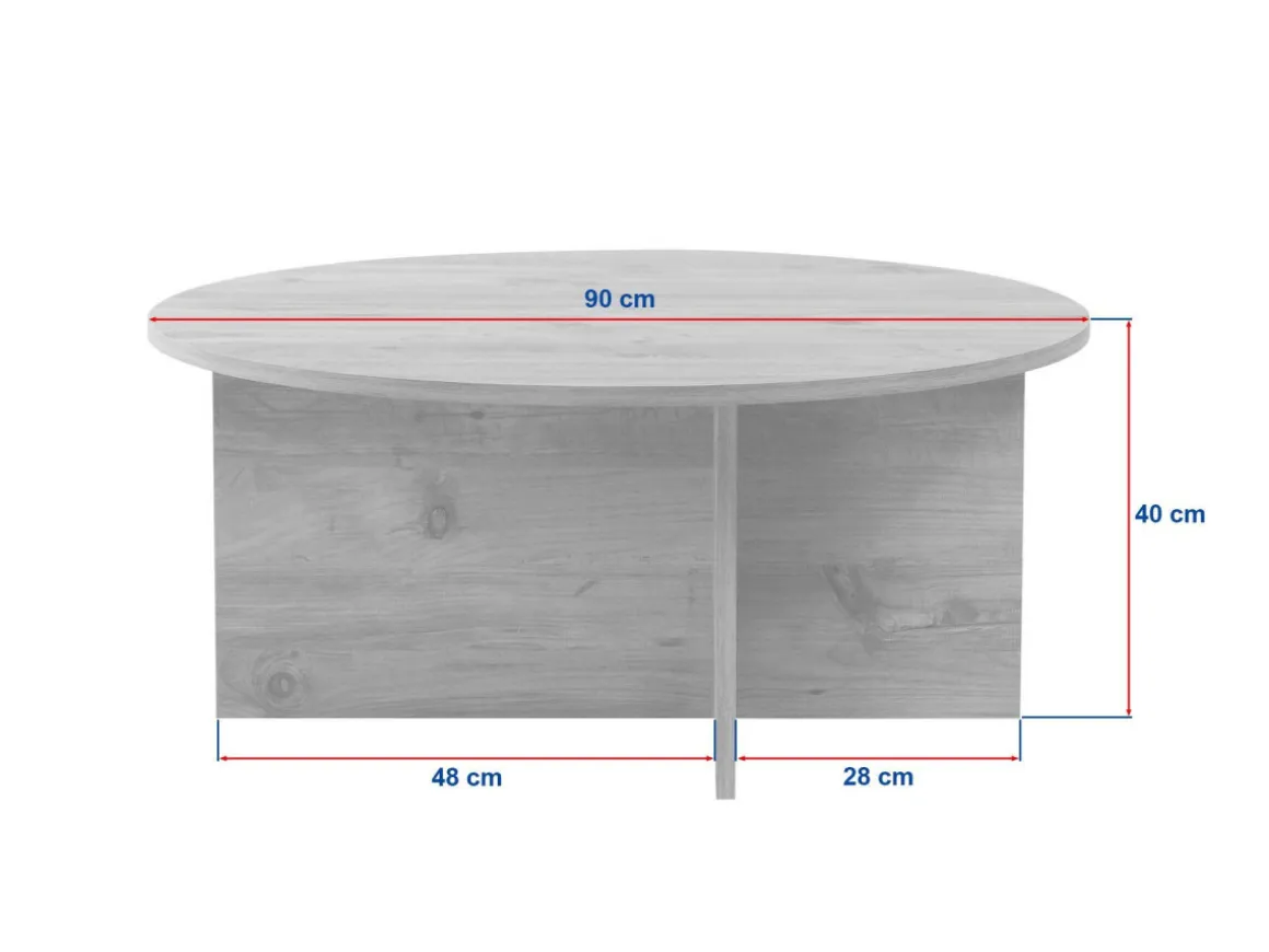 Table basse en bois "Soleil" - 90 x 90 x 40 cm - Travertin