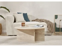 Table basse en bois "Soleil" - 90 x 90 x 40 cm - Travertin