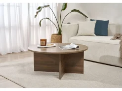 Table basse en bois "Soleil" - 90 x 90 x 40 cm - Noyer