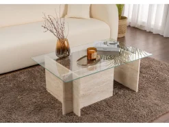 Table basse en bois "Vetrino" - 105 x 65 x 40 cm - Travertin