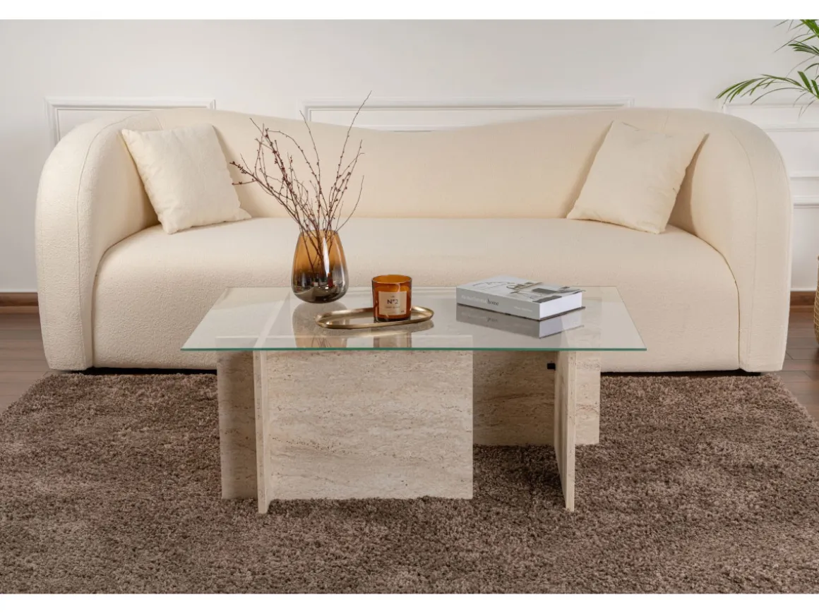 Table basse en bois "Vetrino" - 105 x 65 x 40 cm - Travertin