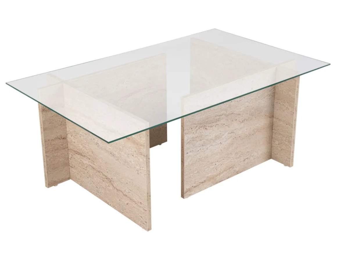Table basse en bois "Vetrino" - 105 x 65 x 40 cm - Travertin