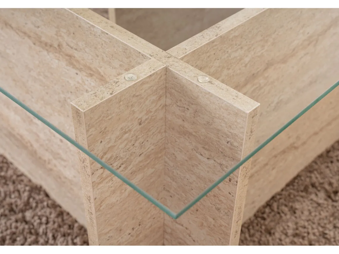 Table basse en bois "Vetrino" - 105 x 65 x 40 cm - Travertin