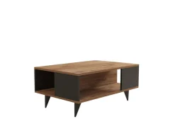 Table basse en bois "Yuka" - 90 x 60 x 39 cm - Noyer, Noir