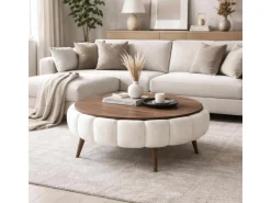 Table basse en bois "Yuvarlak" - 100 x 100 x 44 cm - Blanc