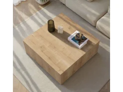 Table Basse en MDF "Prizma" - 90 x 90 x 35 cm - Chêne Saphir