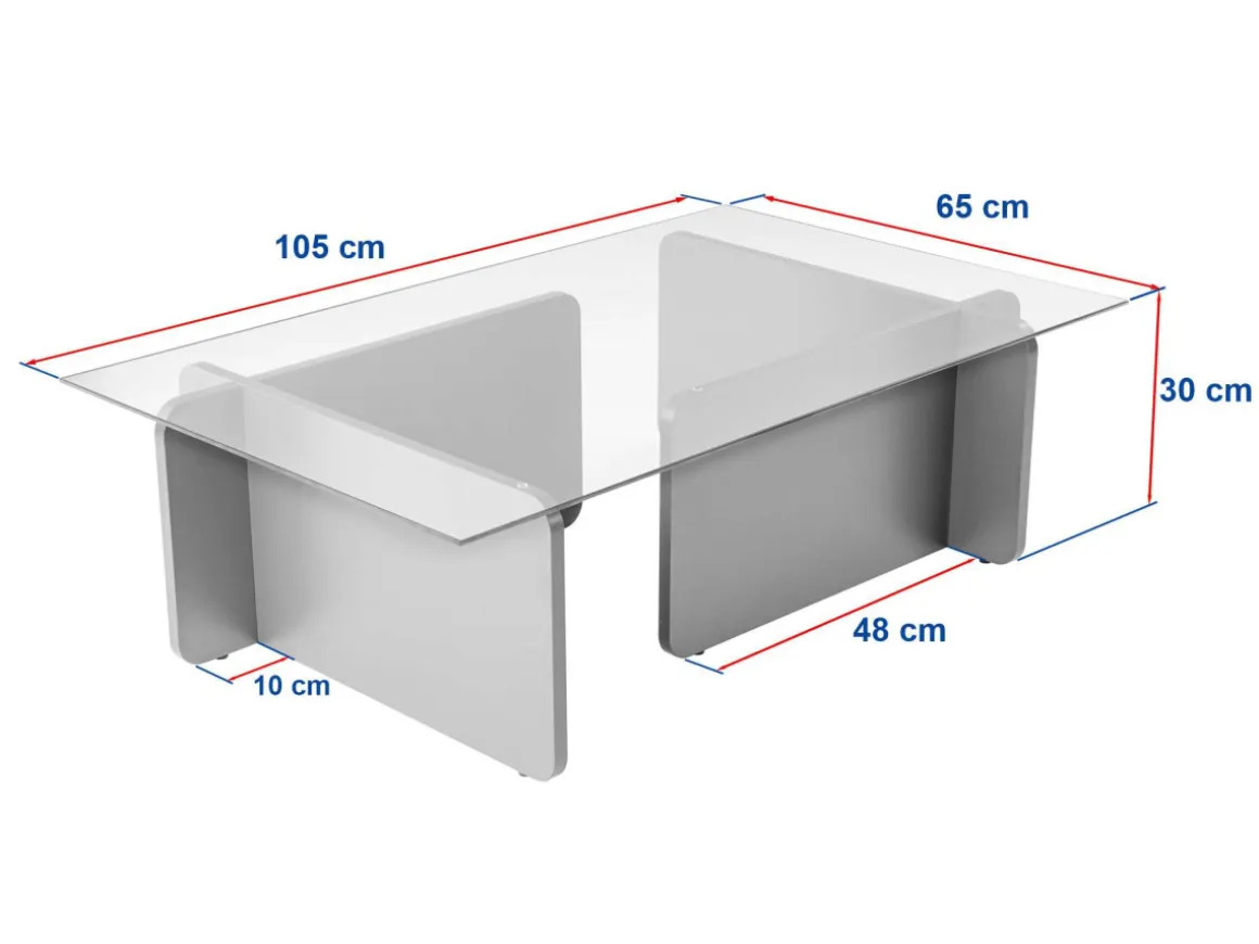 Table basse en verre "Flavio" 105 x 65 x 30 cm - Bois blanc