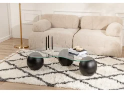 Table basse en verre "Sphere" - 120 x 70 x 30 cm - Noir