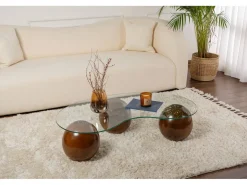 Table basse en verre "Sphere" - 120 x 70 x 30 cm - Marron