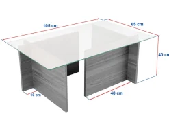 Table basse en verre "Vetrino" 105 x 65 x 40 cm - Bois blanc