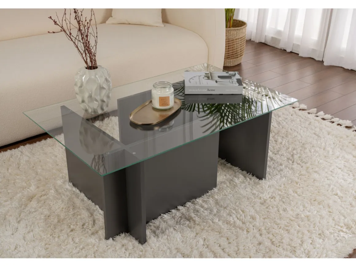 Table basse en verre "Vetrino" 105 x 65 x 40 cm - Anthracite