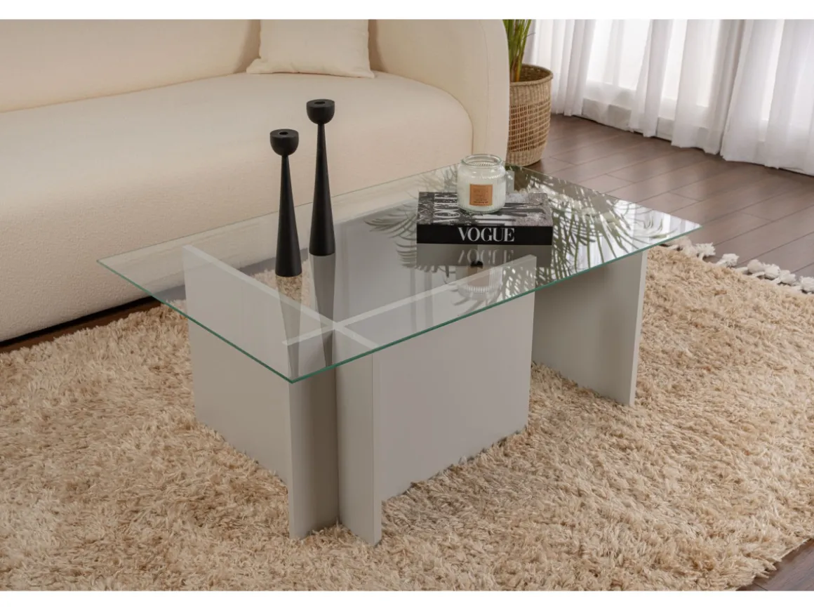 Table basse en verre "Vetrino" 105 x 65 x 40 cm - Gris