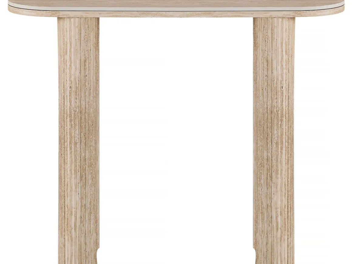 Table console travertin en céramique "Alba" - 100 x 30 x 80 cm - Marron