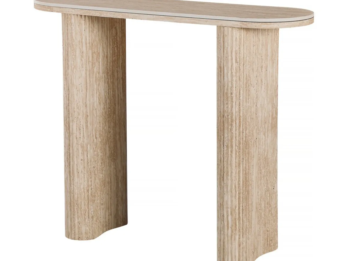 Table console travertin en céramique "Alba" - 100 x 30 x 80 cm - Marron