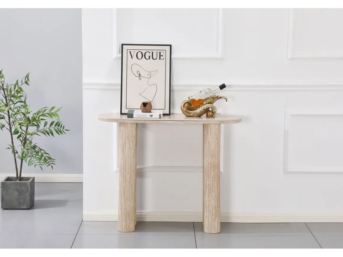 Table console travertin en céramique "Alba" - 100 x 30 x 80 cm - Marron