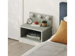 Table de chevet avec ampoule en bois "Treo" - 40 x 30 x 34 cm - Gris