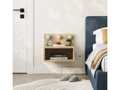 Table de chevet avec ampoule en bois 