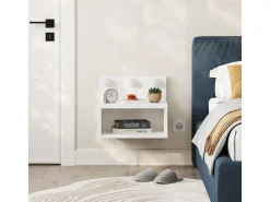 Table de chevet avec ampoule en bois "Treo" - 40 x 30 x 34 cm - Blanc