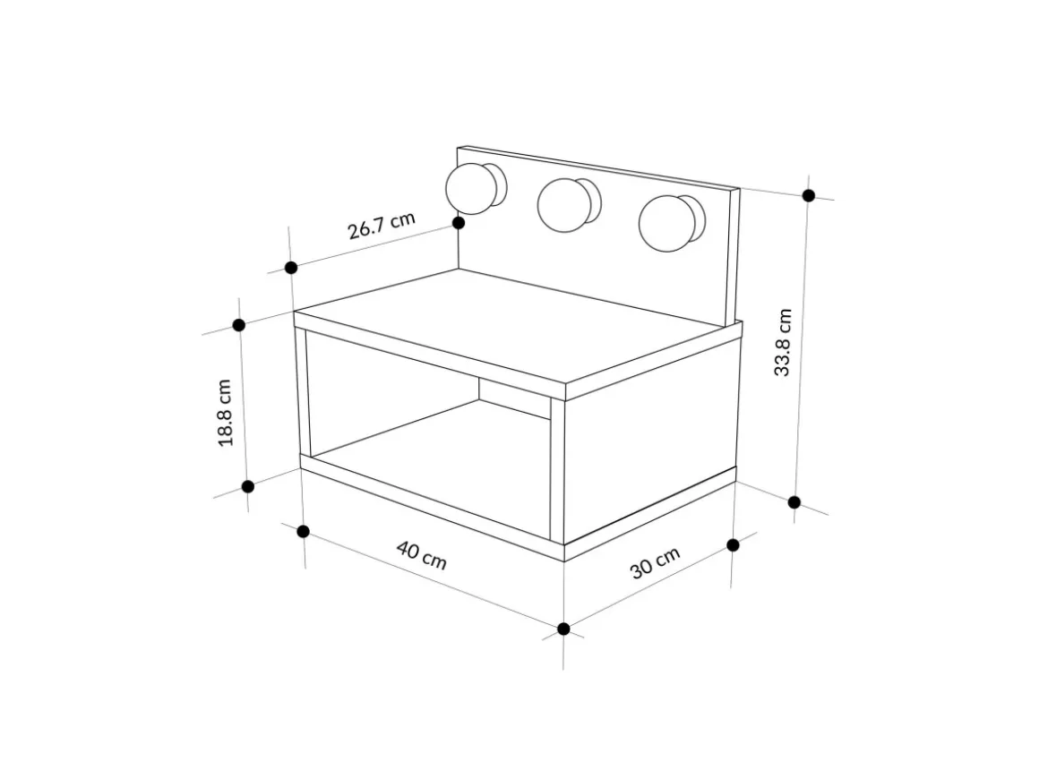 Table de chevet avec ampoule en bois "Treo" - 40 x 30 x 34 cm - Blanc