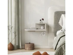 Table de chevet avec ampoule en bois 