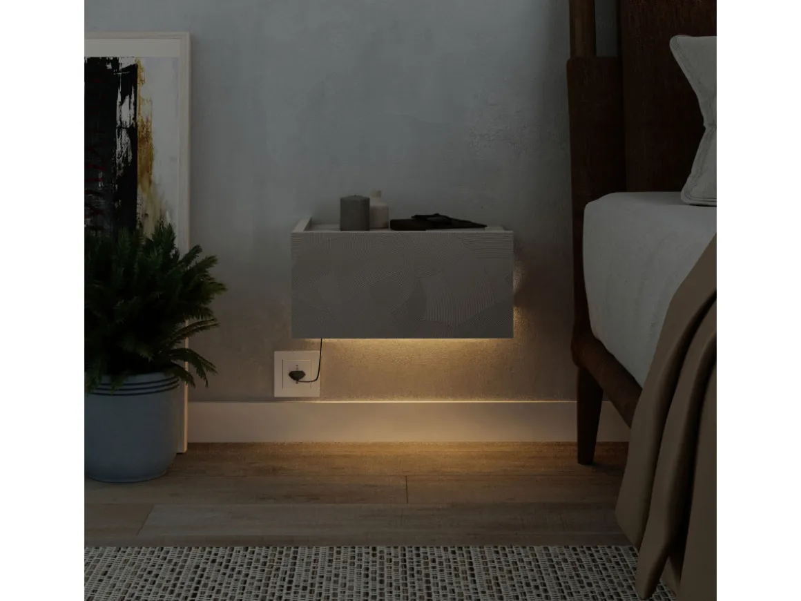 Table de chevet avec éclairage LED en bois "Onda" - 38 x 31 x 18 cm - Beige