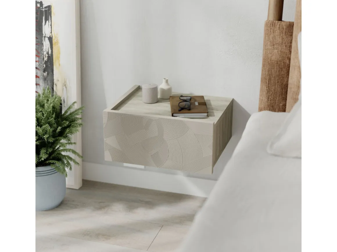 Table de chevet avec éclairage LED en bois "Onda" - 38 x 31 x 18 cm - Beige