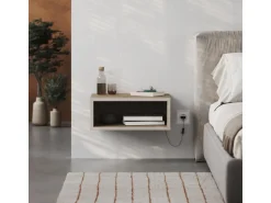 Table de chevet avec éclairage LED en bois "Brik" - 45 x 30 x 18 cm - Marron
