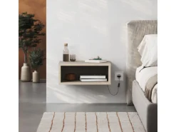 Table de chevet avec éclairage LED en bois