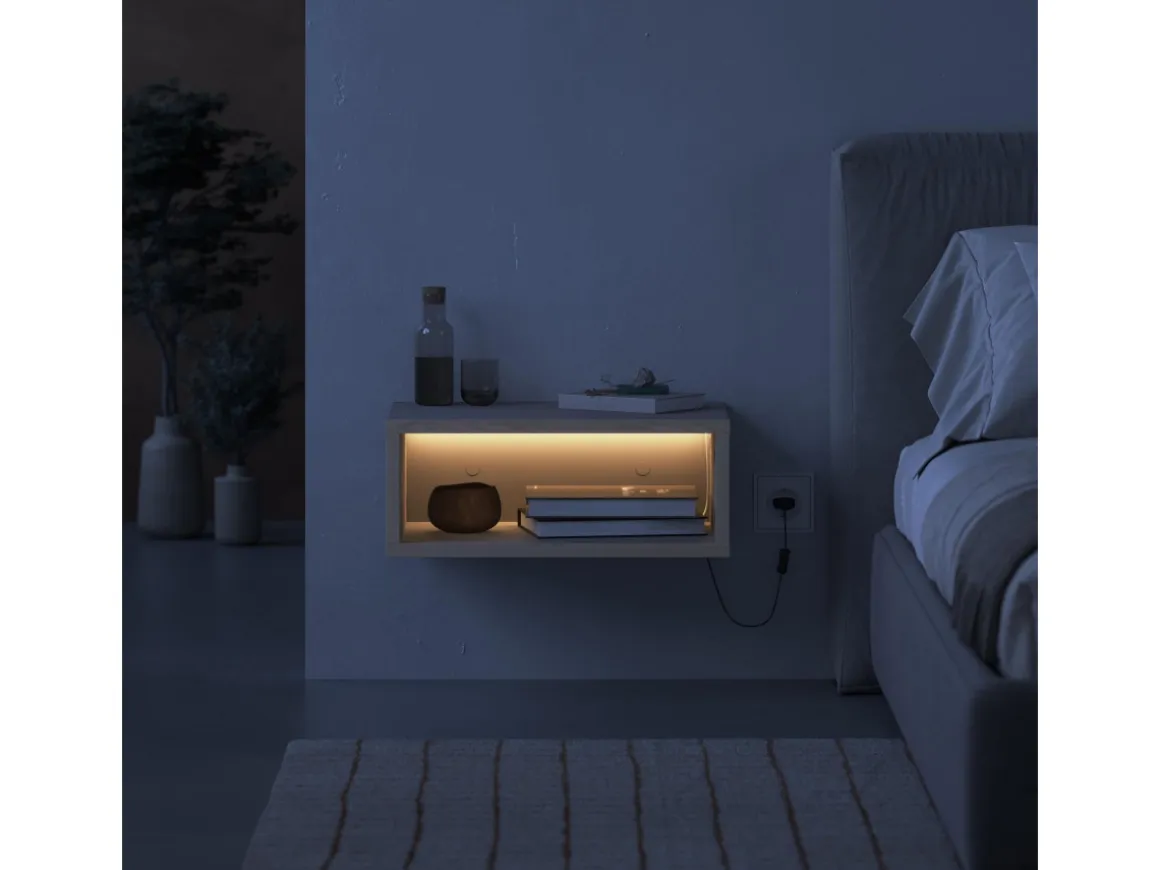 Table de chevet avec éclairage LED en bois "Brik" - 45 x 30 x 18 cm - Grès