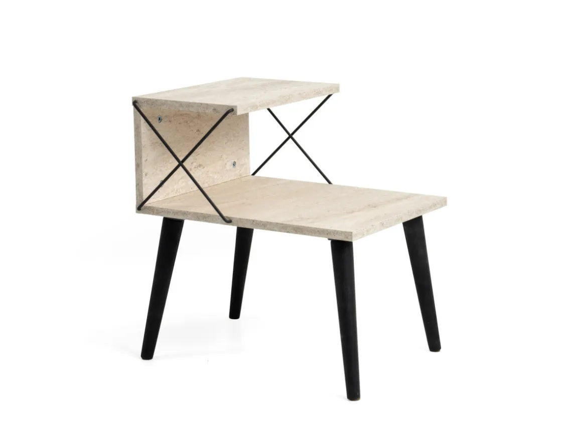 Table de chevet en bois "Cross" 50 x 40 x 55 cm - Travertin