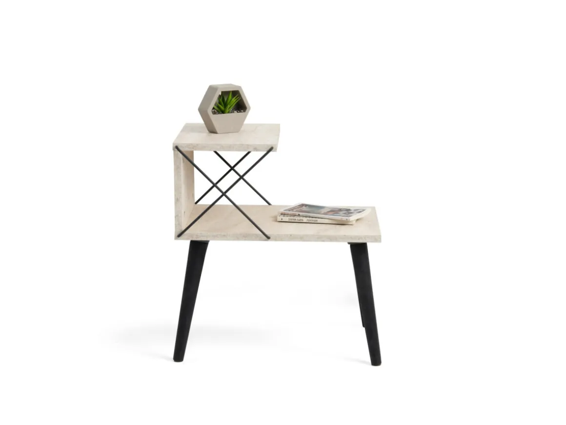 Table de chevet en bois "Cross" 50 x 40 x 55 cm - Travertin
