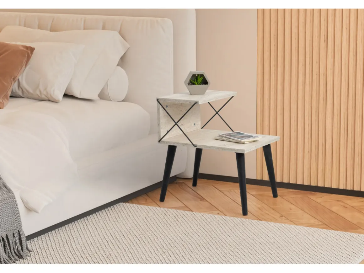 Table de chevet en bois "Cross" 50 x 40 x 55 cm - Travertin