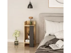 Table de chevet en bois "Elos Left" - 25 x 27 x 60 cm - Beige