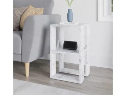 Table de chevet en bois "Lonie" 30 x 30 x 55 cm - Marbre de Carrare