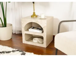 Table de chevet en bois "Lorin" 50 x 40 x 50 cm - marbre travertin
