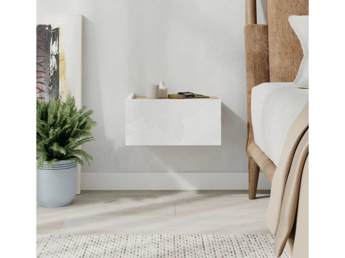 Table de chevet en bois "Onda" - 38 x 31 x 18 cm - Blanc