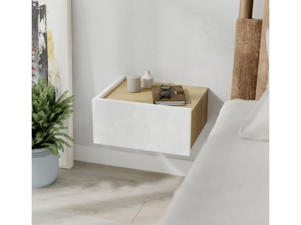 Table de chevet en bois "Onda" - 38 x 31 x 18 cm - Blanc