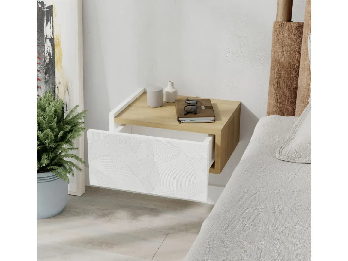 Table de chevet en bois "Onda" - 38 x 31 x 18 cm - Blanc