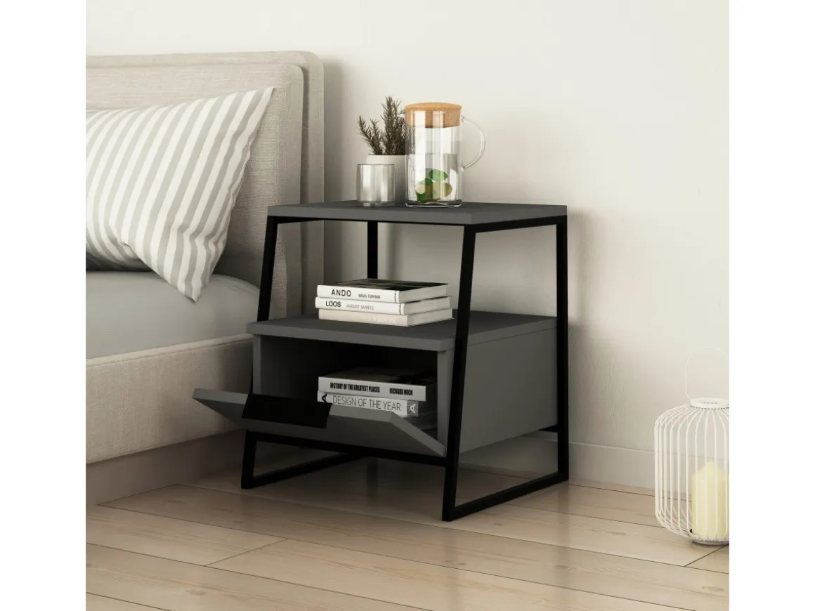 Table de chevet en bois "Pal" - 45 x 40 x 50 cm - Gris anthracite