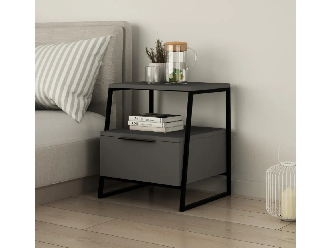 Table de chevet en bois "Pal" - 45 x 40 x 50 cm - Gris anthracite