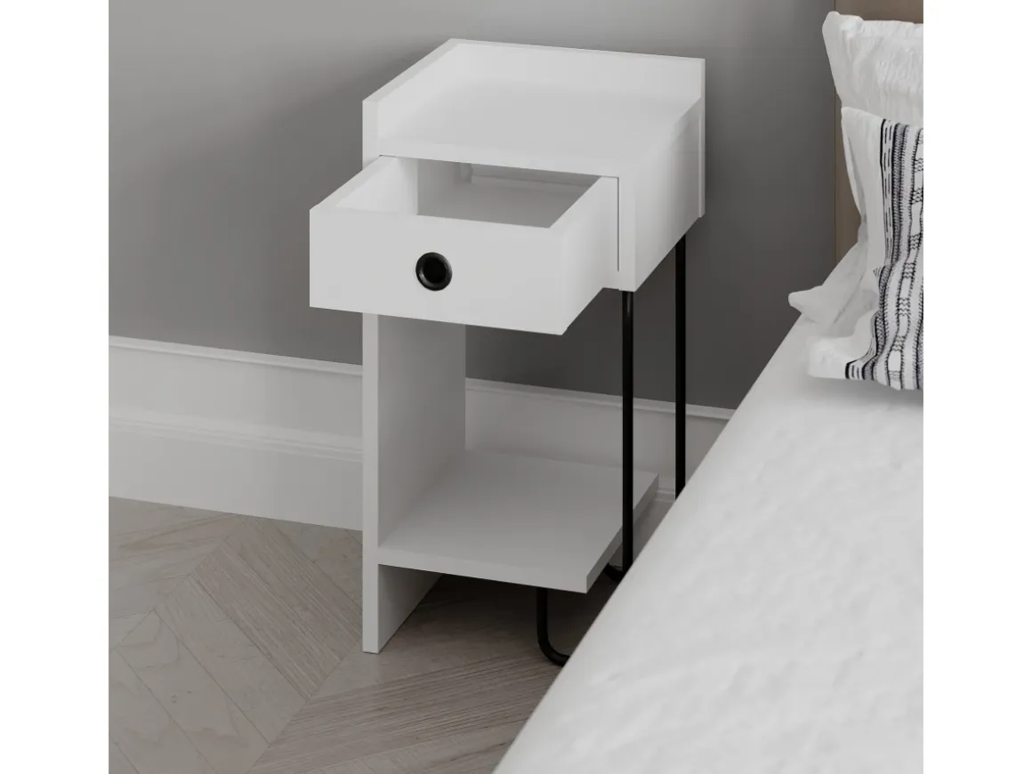Table de chevet en bois "Sirius" - 32 x 30 x 61 cm - Blanc
