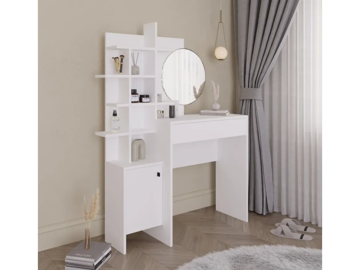 Table de maquillage en bois "Mup" 105 x 35 x 151 cm - Blanc