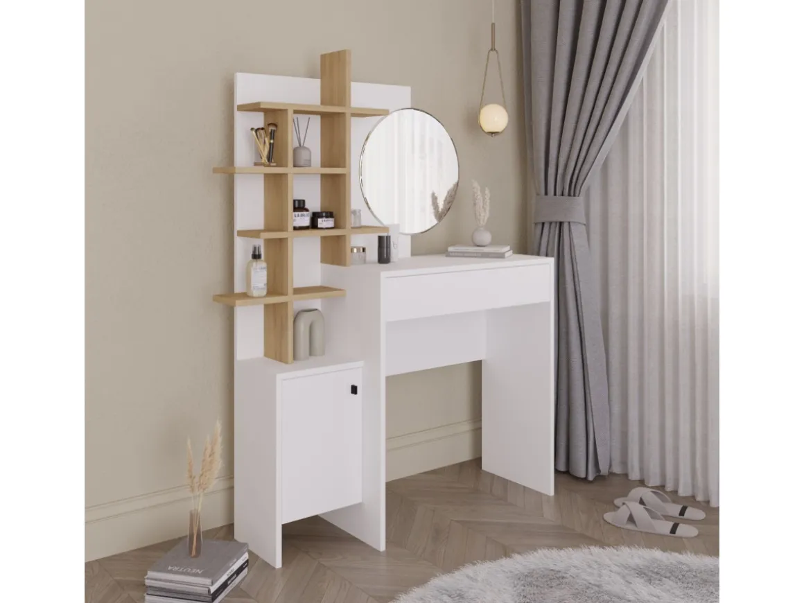 Table de maquillage en bois "Mup" 105 x 35 x 151 cm - Blanc